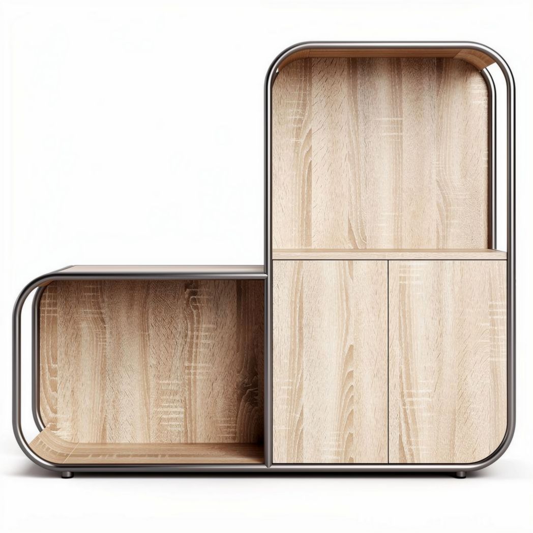 Modern wooden storage cabinet with curved design in natural finish 90 x 40 x 80cm