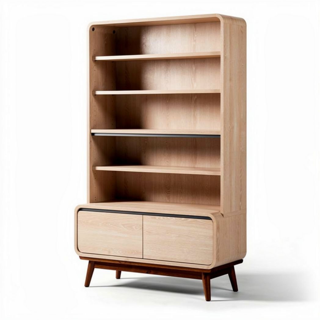 Wooden bookshelf with open shelves and two drawers 80 x 30 x 160cm