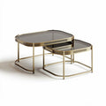Metal and glass nesting coffee tables set of two in gold finish