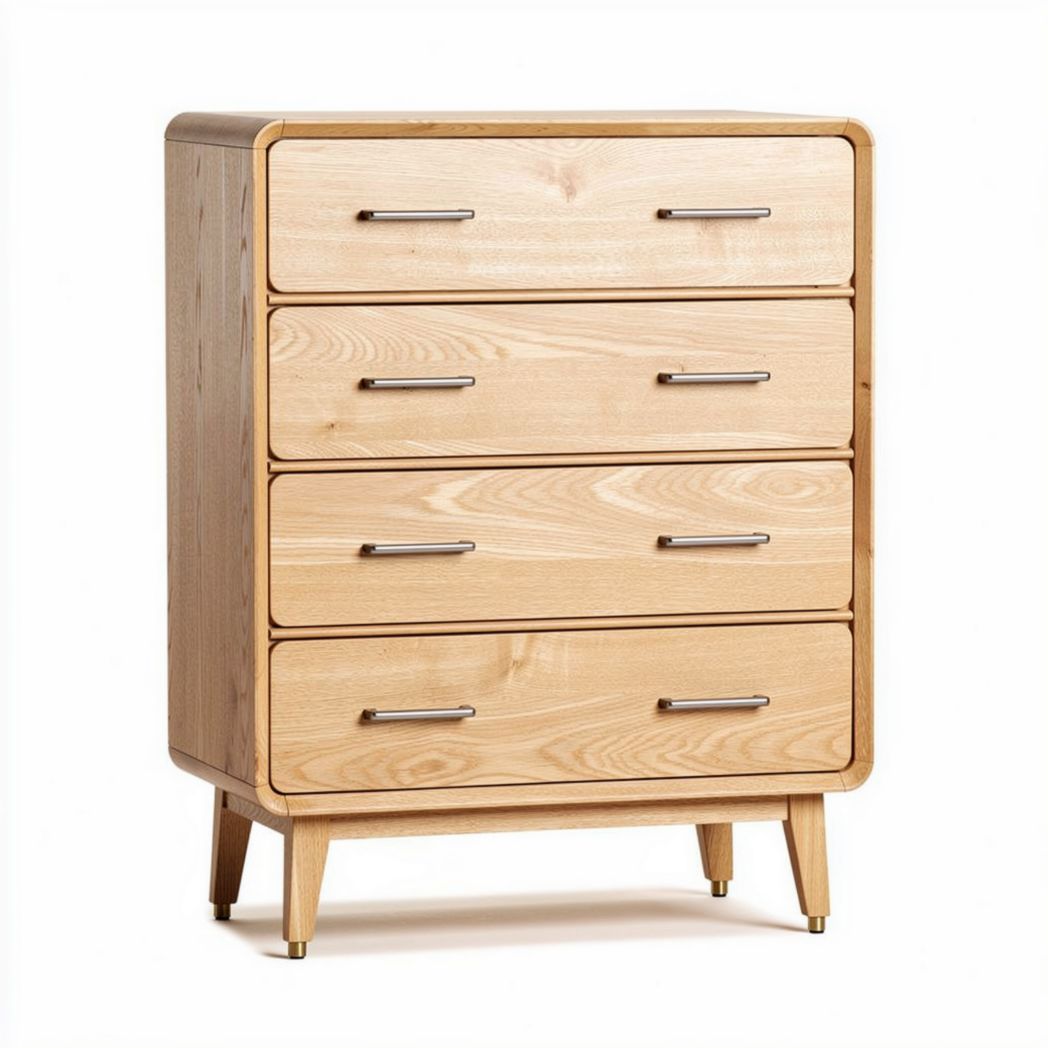 Wooden dresser storage cabinet with four drawers in natural finish 80 x 50 x 100cm