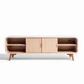 Wooden media console with two cabinets and open shelves 150 x 40 x 50cm