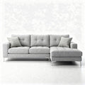 Sectional sofa in light gray fabric with chrome legs 220 x 90 x 80cm