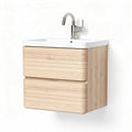 Wooden bathroom vanity with ceramic sink and two storage drawers 60 x 45 x 50cm