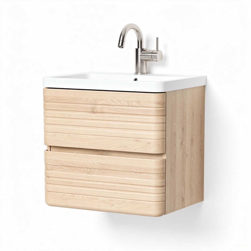 Wooden bathroom vanity with ceramic sink and two storage drawers 60 x 45 x 50cm