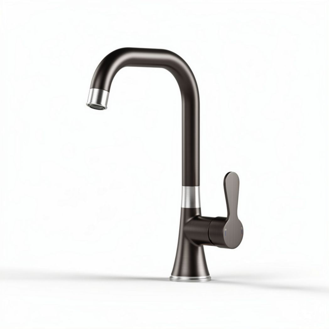 Brushed nickel kitchen faucet with pull down sprayer and rotating spout