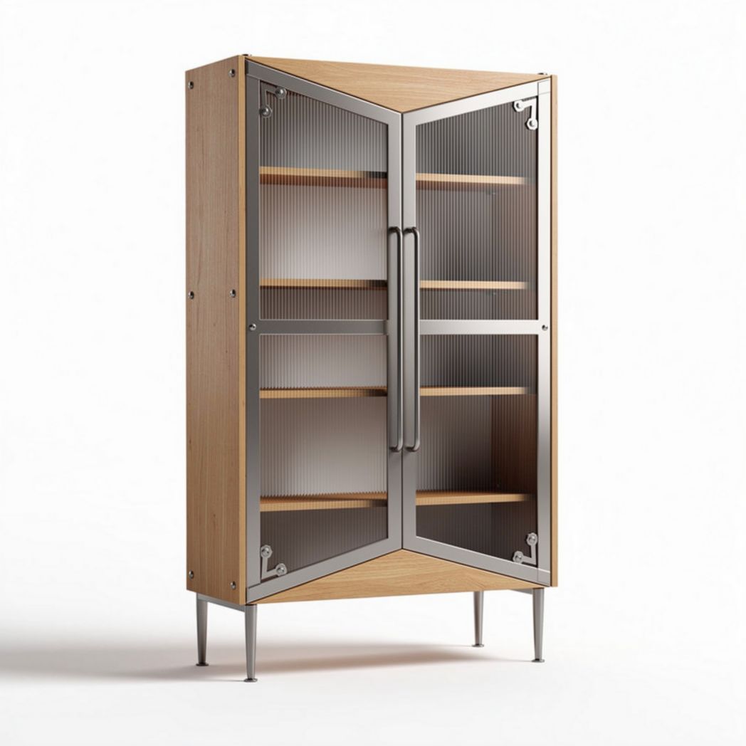 Wood and metal display cabinet with glass doors 90 x 40 x 180cm