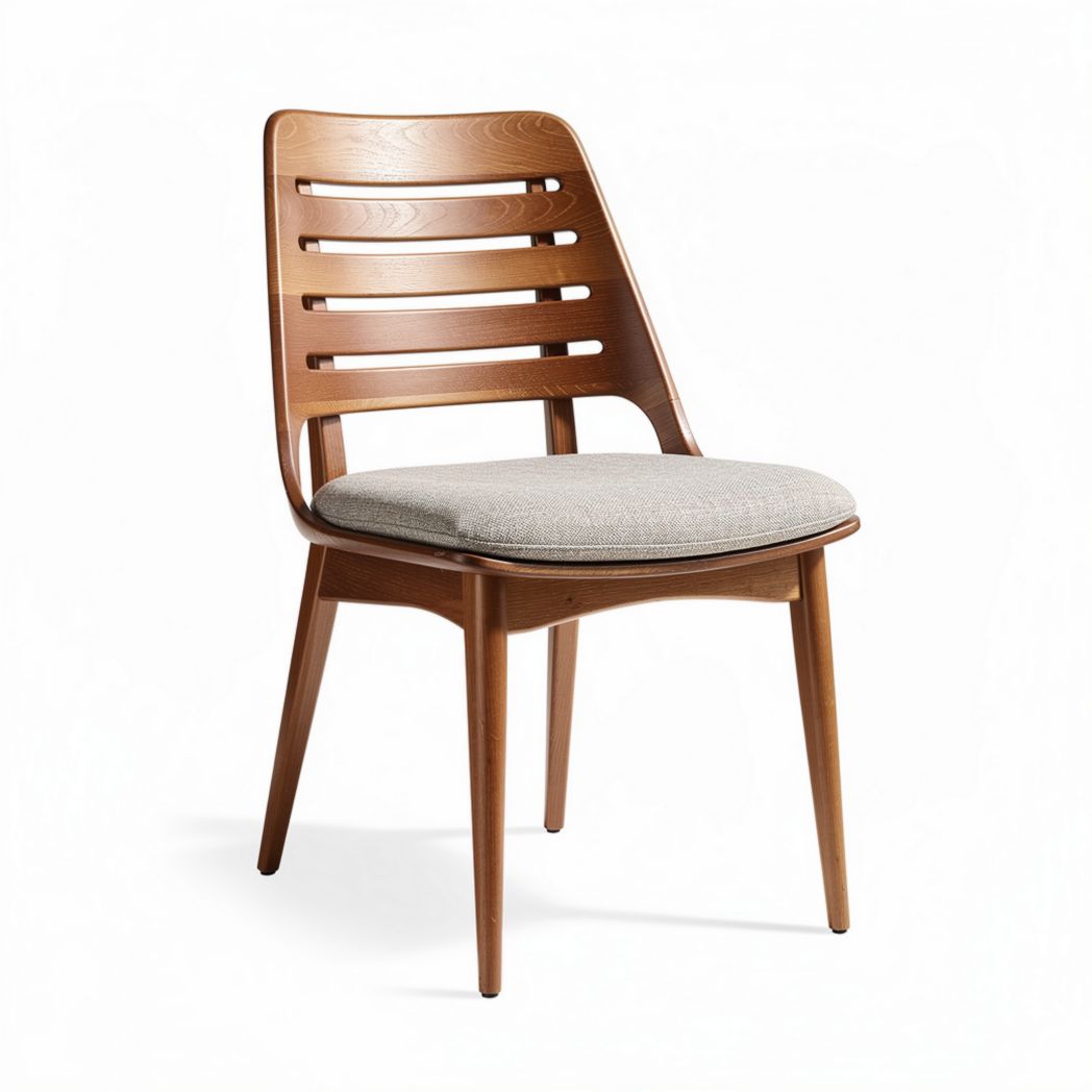 Wooden dining chair with fabric seat cushion in natural finish 45 x 55 x 85cm