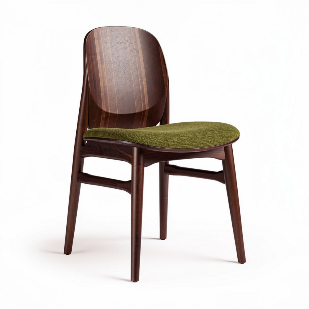 Dining chair with wooden frame and green fabric seat 45 x 45 x 80cm