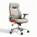 Leather ergonomic office chair with wooden accents and adjustable height