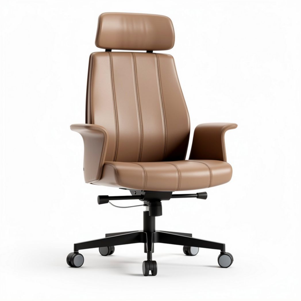 Brown leather office chair with adjustable height and ergonomic design 65 x 65 x 115cm