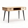 Wooden desk with two drawers and black metal legs for home office 120 x 60 x 75cm