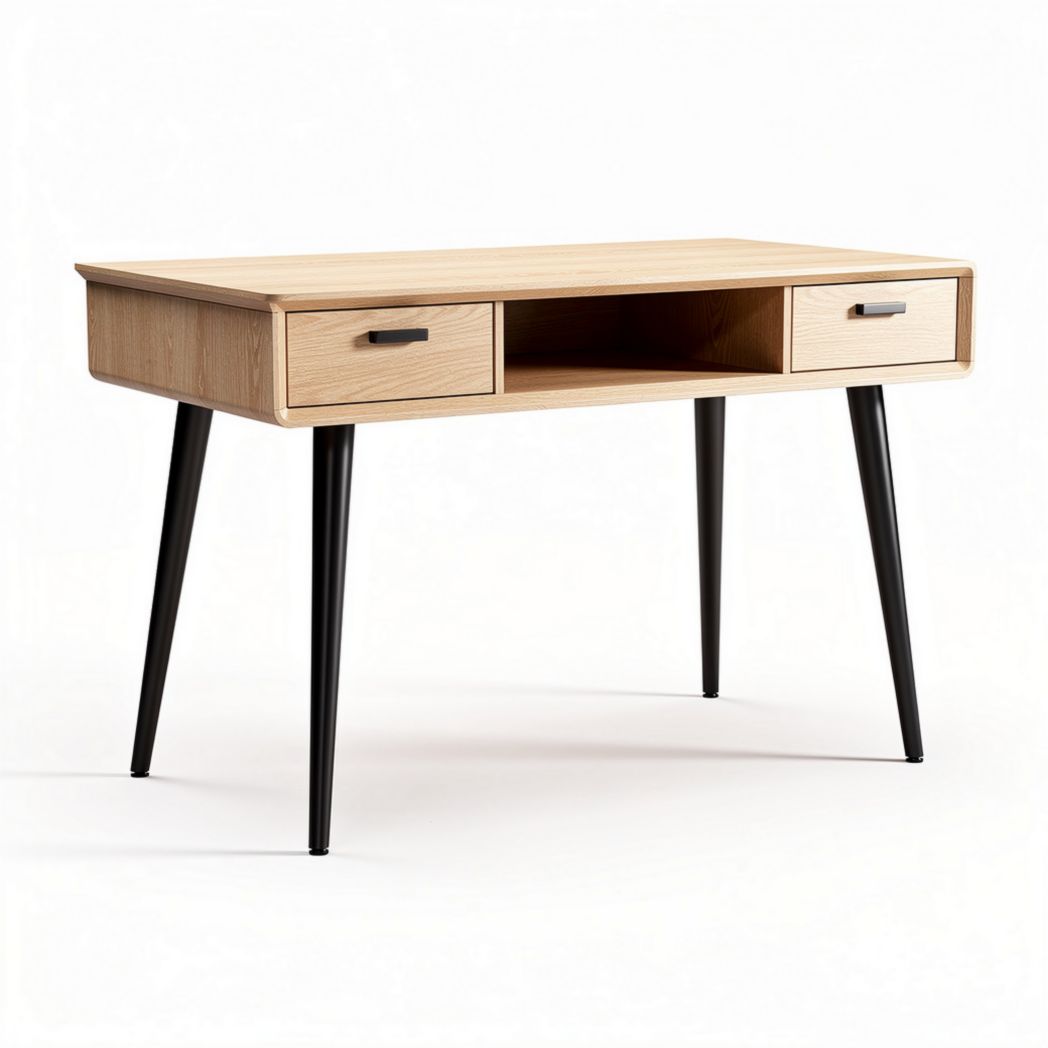 Wooden desk with two drawers and black metal legs for home office 120 x 60 x 75cm